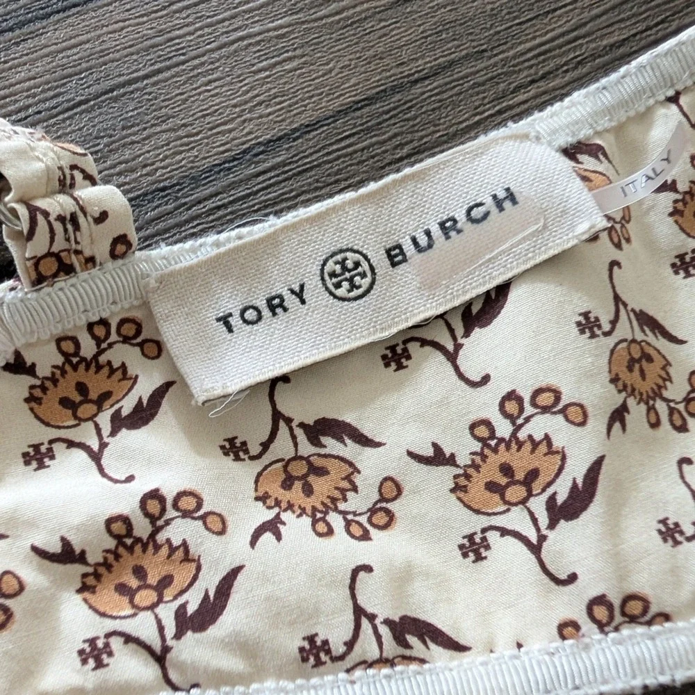 Tory Burch Dandelion Print Cotton Bra Top Cream Brown Size 2